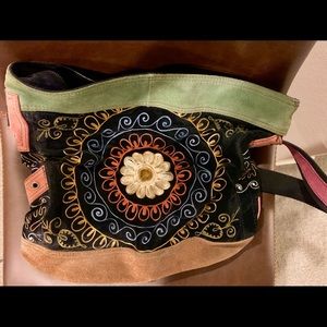 Lucky Brand Embroidered Daisy Suede Hobo Bag